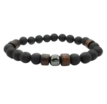 Fashion Natural Lava Stone Wooden Beads Energy Yogi Elastic Stand Bracelet Bangle for Men Accessorie Jewelry Valentine Gift