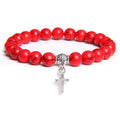 Natural Black Onyx Beads Bracelet Fashion Volcanic Lava Beaded Religion Cross Pendant Charm Bracelet for Women Men Yoga Jewelry