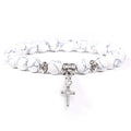 Natural Black Onyx Beads Bracelet Fashion Volcanic Lava Beaded Religion Cross Pendant Charm Bracelet for Women Men Yoga Jewelry